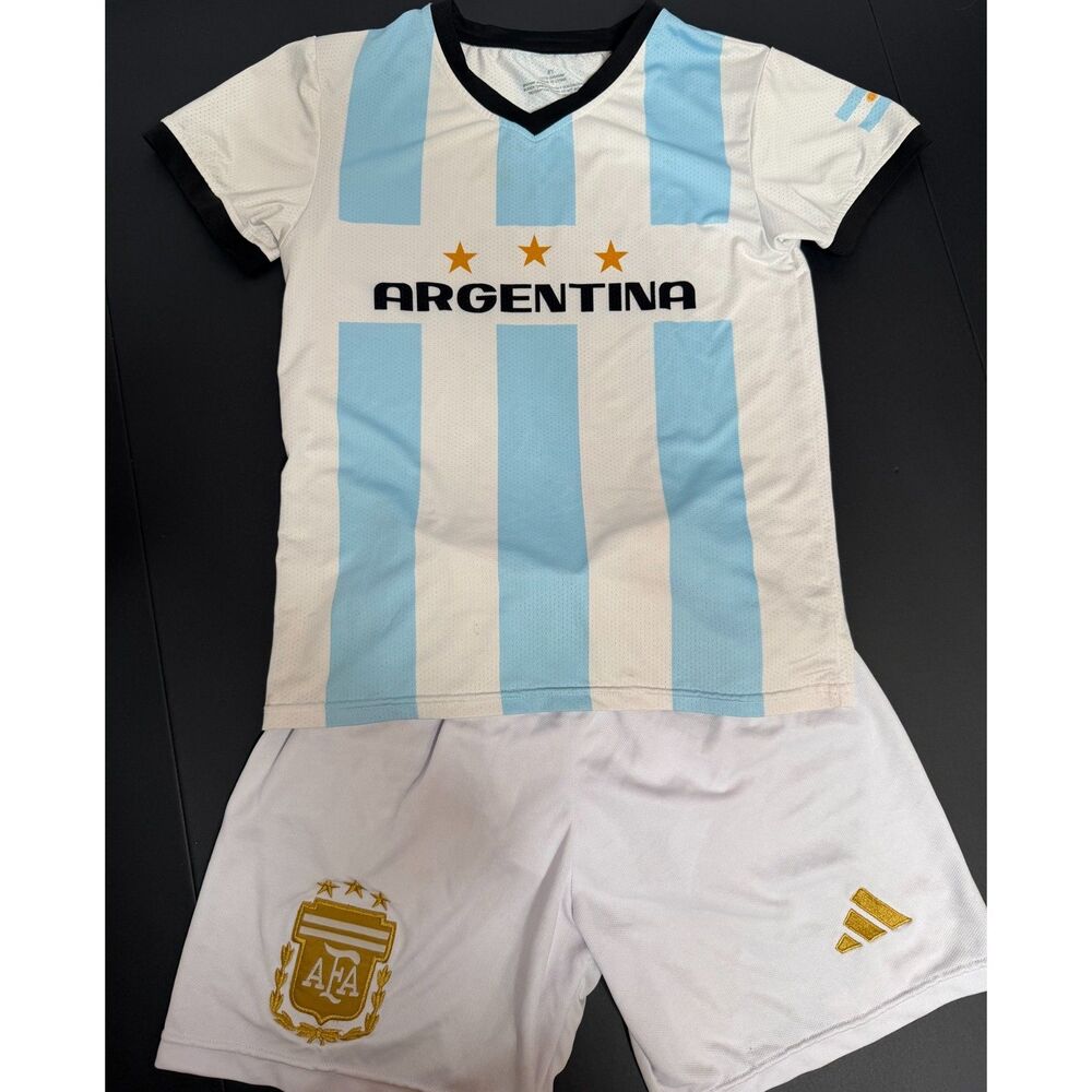 Argentina Soccer Jersey Kids 8Y AFA Adidas Shorts Size12 Football . World Cup
